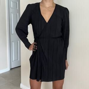 & Other Stories Black Pleated Long Sleeve Wrap Dress Size 2